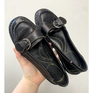 Born Mindy Slip-On Black Leather Oxford Style Round Toe Buckle Loafer Flats Sz 8